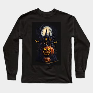 Haunted House And Pumpkins Long Sleeve T-Shirt